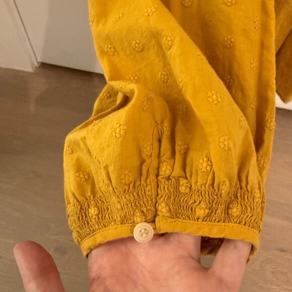 Madewell Yellow Floral Embroidered Smocked-Neck Raglan Balloon Sleeve Women's M - Picture 5 of 15